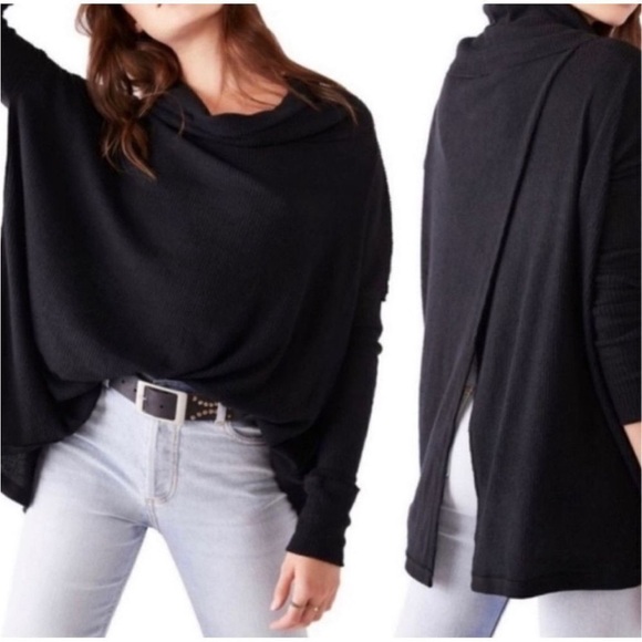 Free People Juicy Thermal Waffle Long Sleeve Tunic Black Sz XS, S $88 Retail NWT - Picture 2 of 8